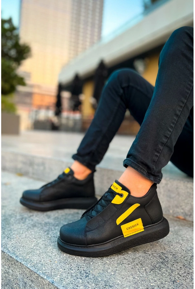 Shoecide Sho131 Bağcıklı Yüksek Taban Gst Frogner Erkek Bot Sıyah - Sarı