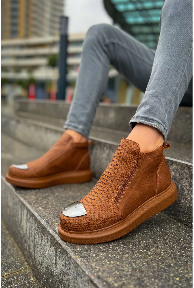 Shoecide Sho133 Fermuarlı Yüksek Taban Grt Coccodrillo Erkek Spor Bot Taba