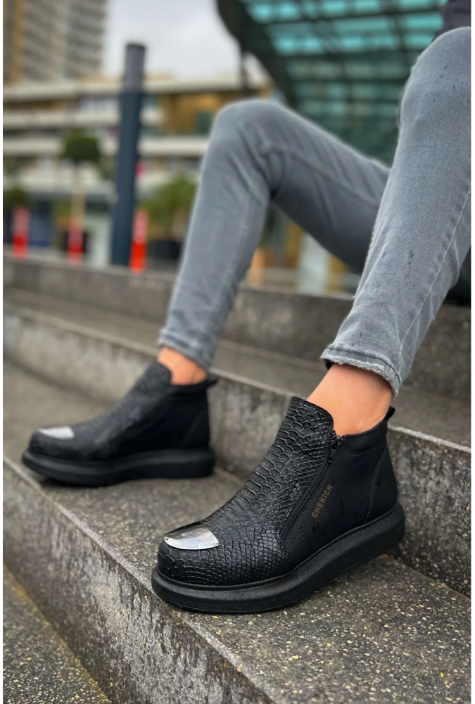 Shoecide Sho133 Fermuarlı Yüksek Taban Tst Coccodrillo Erkek Spor Bot Sıyah