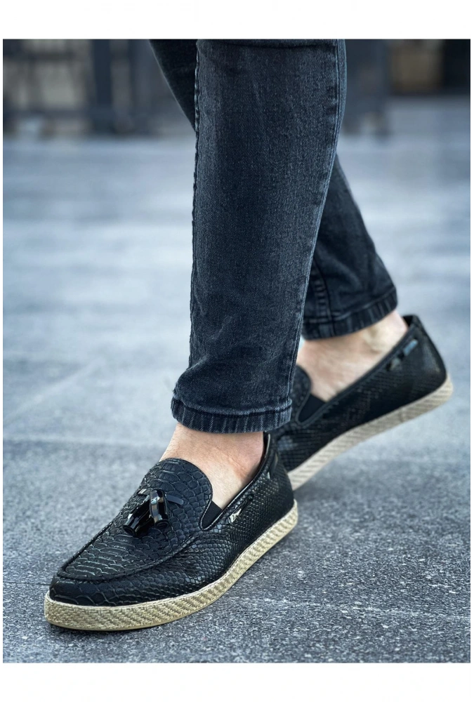 Shoecide Sho141 Bağcıksız Püsküllü Ht Croco Erkek Ayakkabı Sıyah