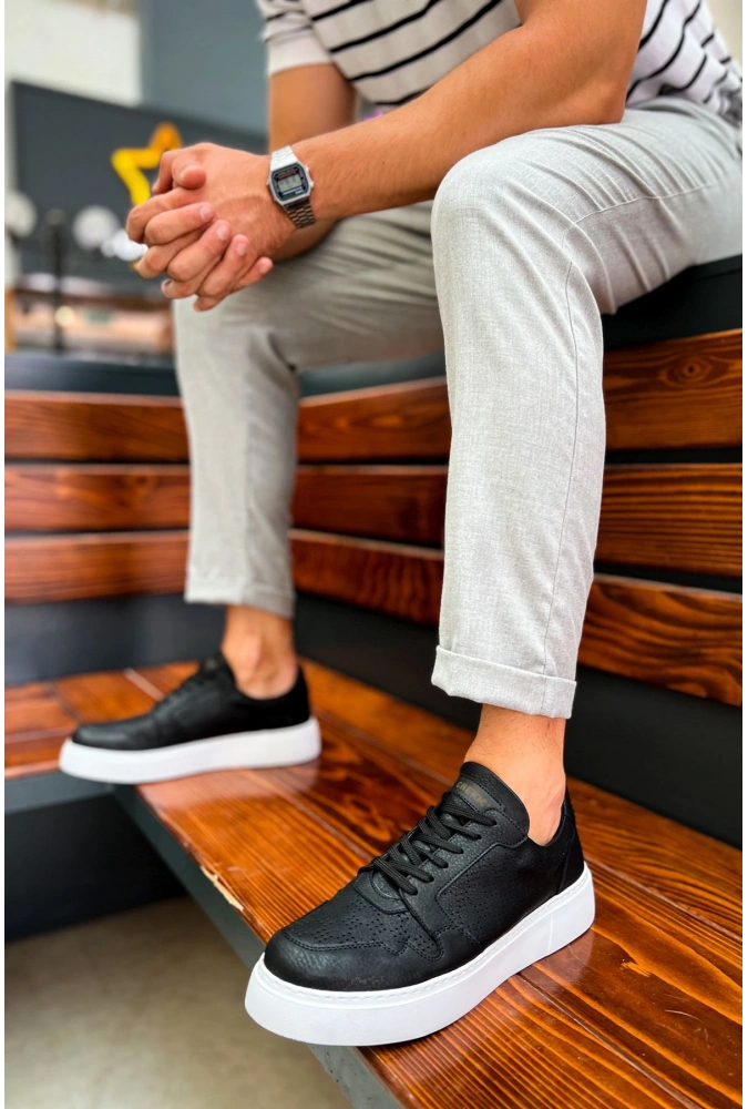 Shoecide Sho153 Bağcıklı Yüksek Taban Cbt Oxford Erkek Ayakkabı Sıyah