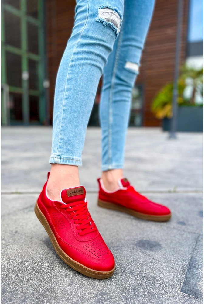 Shoecide Sho157 Bağcıklı Rahat Taban Ckt Retro Erkek Ayakkabı Kırmızı