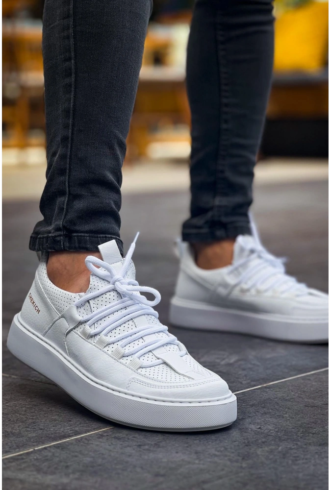 Shoecide Sho159 Bağcıklı Yüksek Taban Cbt Saturn Erkek Ayakkabı Beyaz