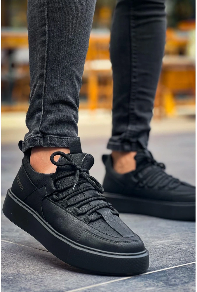 Shoecide Sho159 Bağcıklı Yüksek Taban Cst Saturn Erkek Ayakkabı Sıyah