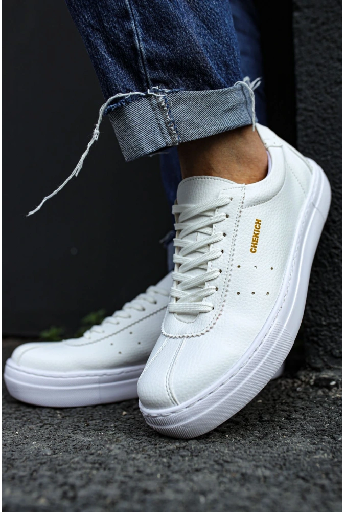 Shoecide Sho163 Bağcıklı Yüksek Taban Cbt Erkek Ayakkabı Beyaz