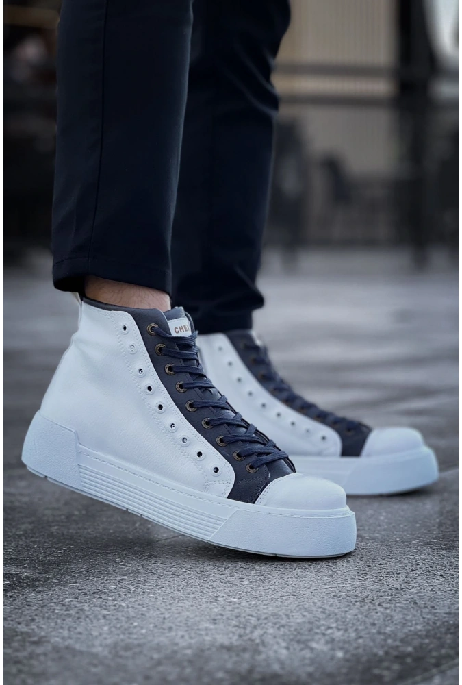 Shoecide Sho167 Bağcıklı Yüksek Taban Gbt Blazer Erkek Spor Bot Beyaz/antrasıt