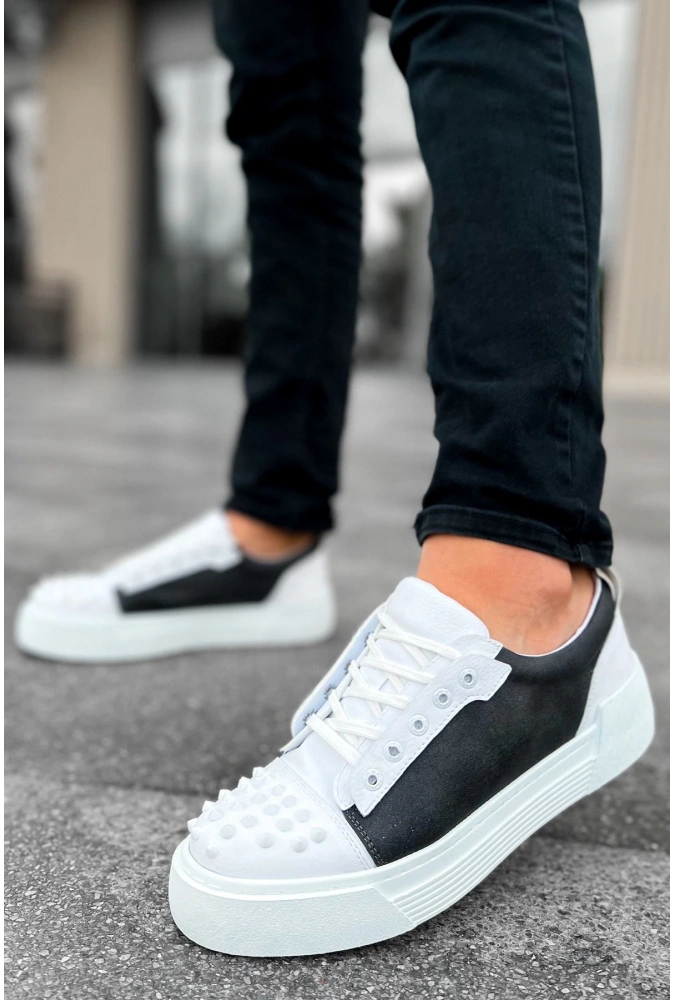 Shoecide Sho169 Bağcıklı Gotik Çivili Metal Cbt Thorn Erkek Ayakkabı Antrasıt/beyaz