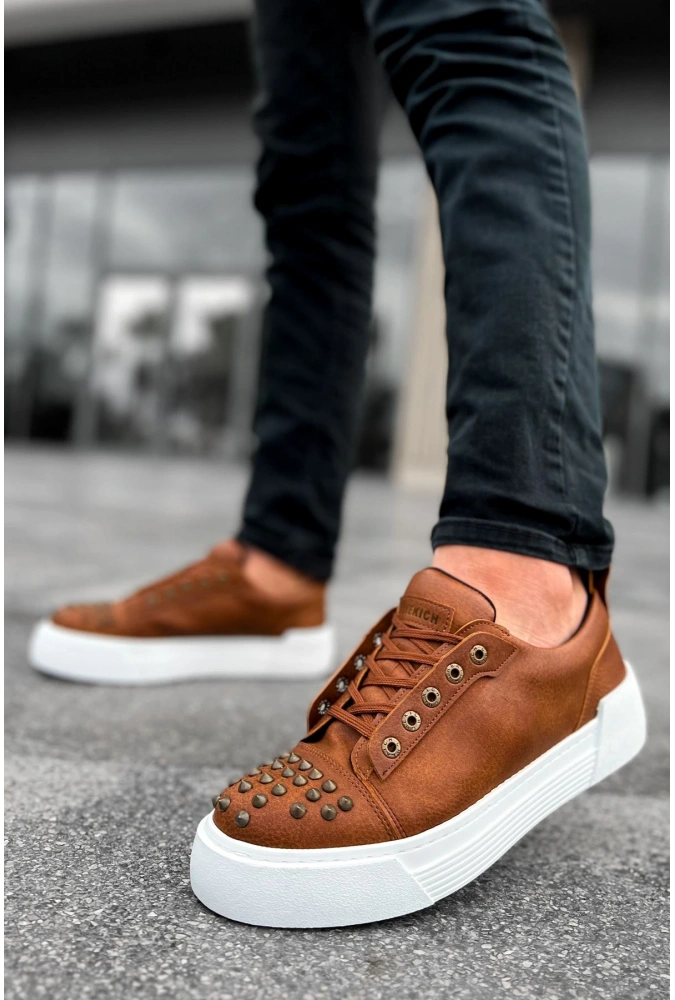 Shoecide Sho169 Bağcıklı Gotik Çivili Metal Cbt Thorn Erkek Ayakkabı Taba