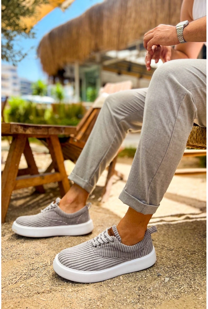 Shoecide Sho173 Bağcıklı Yüksek Taban Fitilli  Kbt Velluto Erkek Ayakkabı Antrasıt