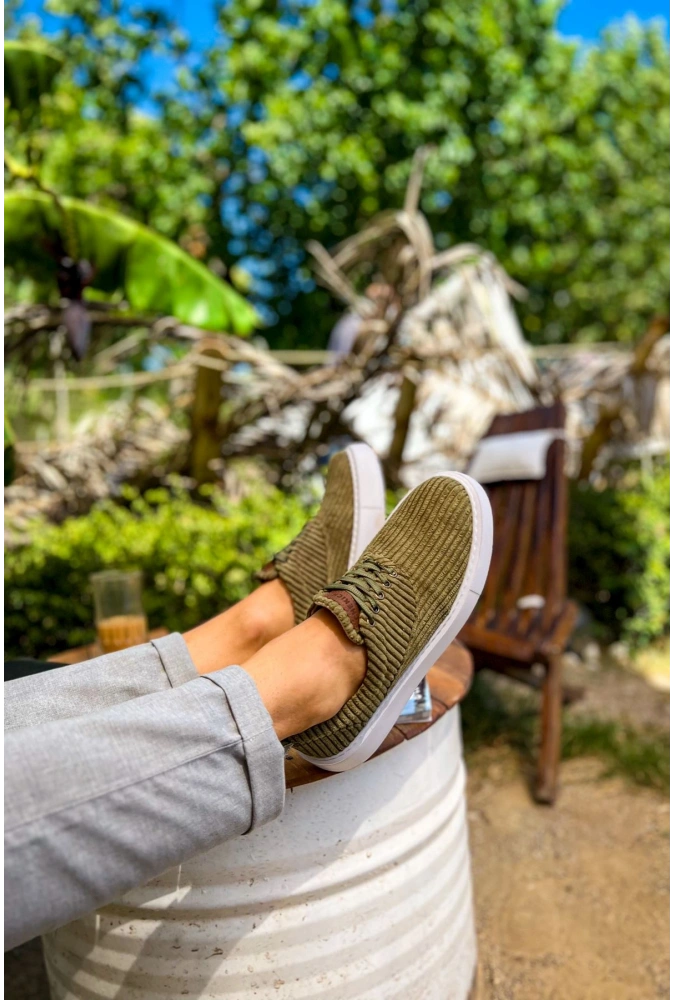 Shoecide Sho173 Bağcıklı Yüksek Taban Fitilli  Kbt Velluto Erkek Ayakkabı Hakı