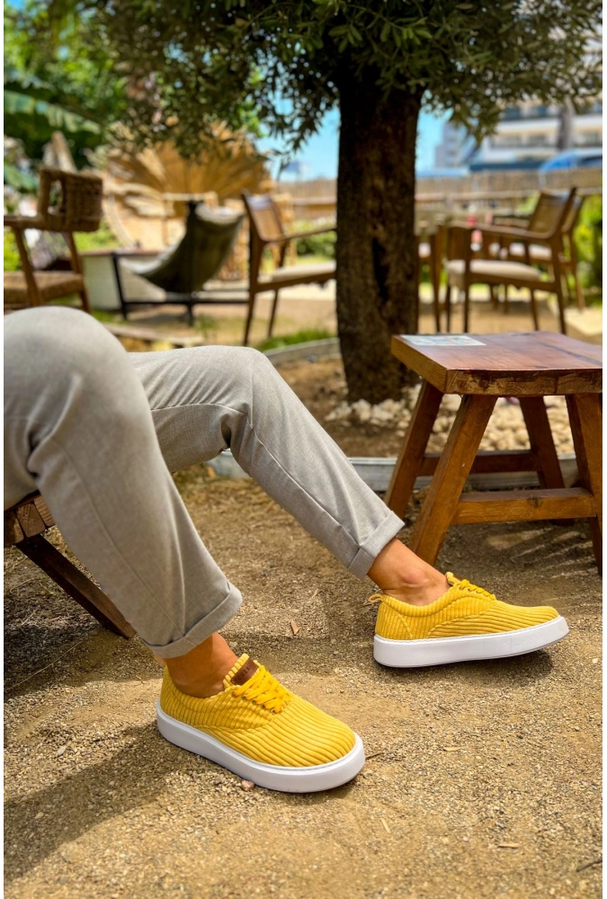 Shoecide Sho173 Bağcıklı Yüksek Taban Fitilli  Kbt Velluto Erkek Ayakkabı Sarı