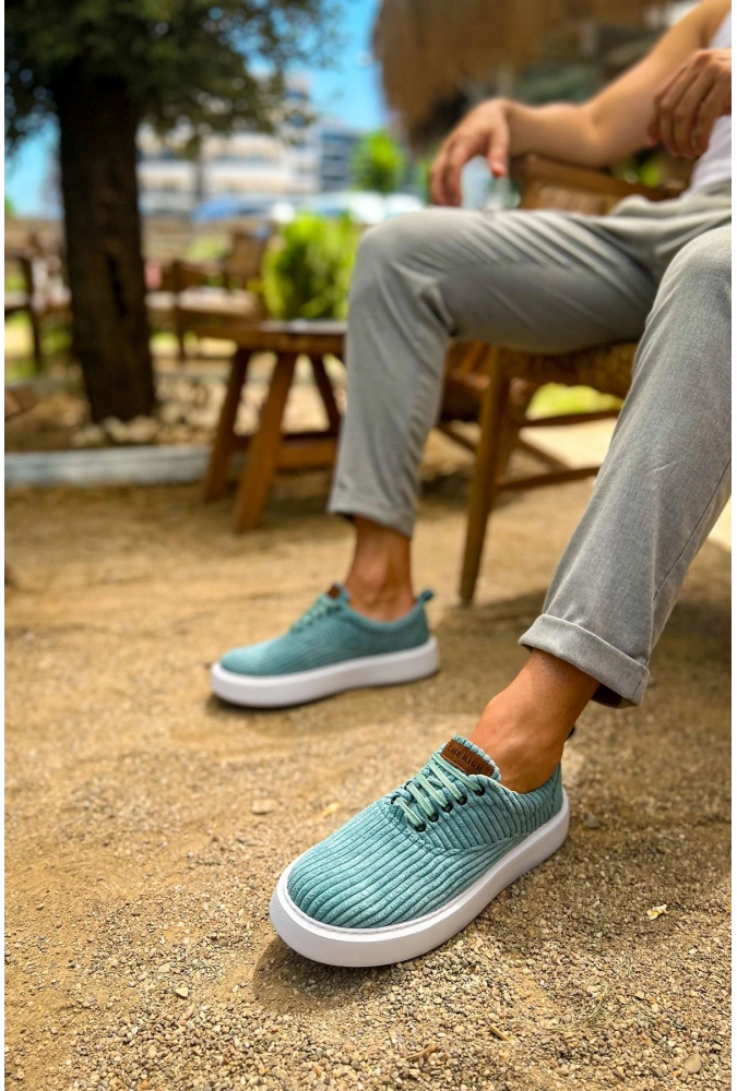 Shoecide Sho173 Bağcıklı Yüksek Taban Fitilli  Kbt Velluto Erkek Ayakkabı Su Yesılı