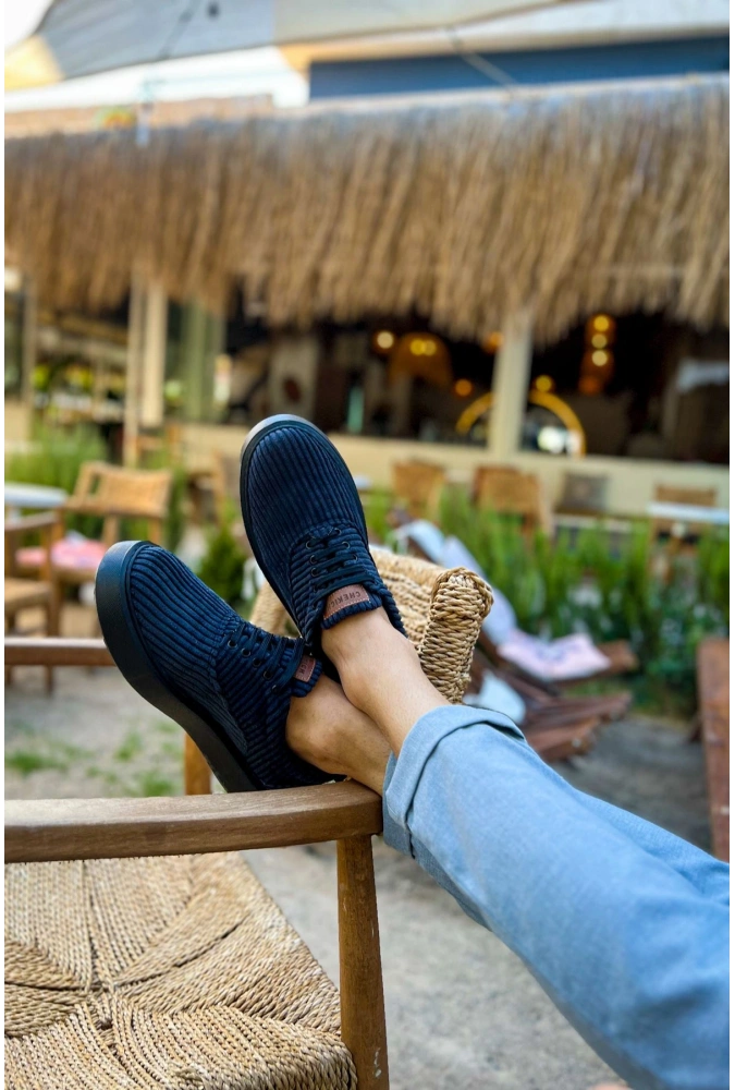 Shoecide Sho173 Bağcıklı Yüksek Taban Fitilli  Kst Velluto Erkek Ayakkabı Sıyah