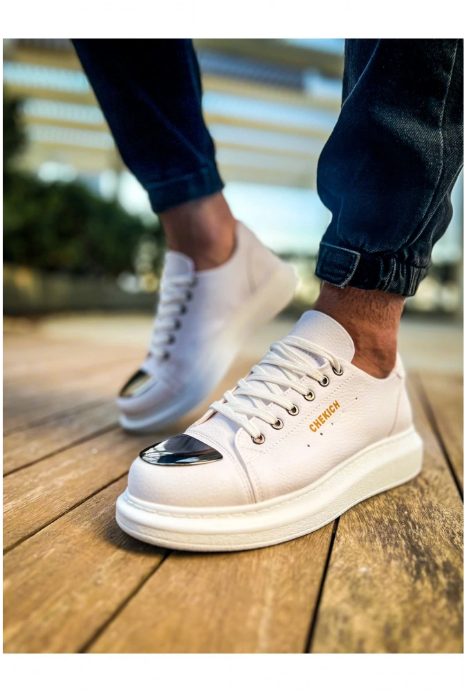 Shoecide Sho175 Bağcıklı Ayna Burun Yüksek Taban Cbt Mirror Erkek Ayakkabı Beyaz