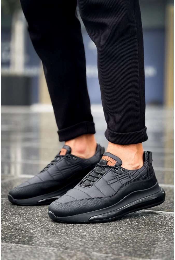 Shoecide Sho179 Bağcıklı Yüksek Taban Cst Sporty Runner Erkek Ayakkabı Sıyah