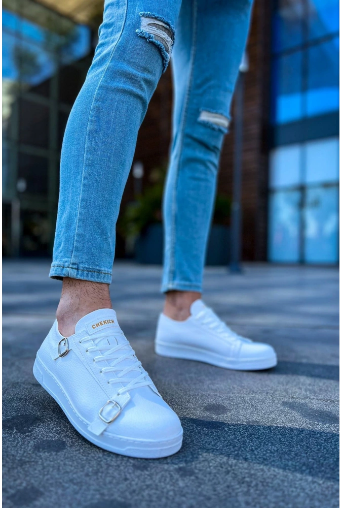 Shoecide Sho191 Bağcıklı Toka Detaylı Cbt Side Buckle Erkek Ayakkabı Beyaz
