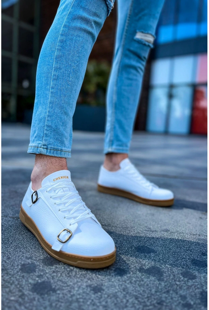 Shoecide Sho191 Bağcıklı Toka Detaylı Ckt Side Buckle Erkek Ayakkabı Beyaz