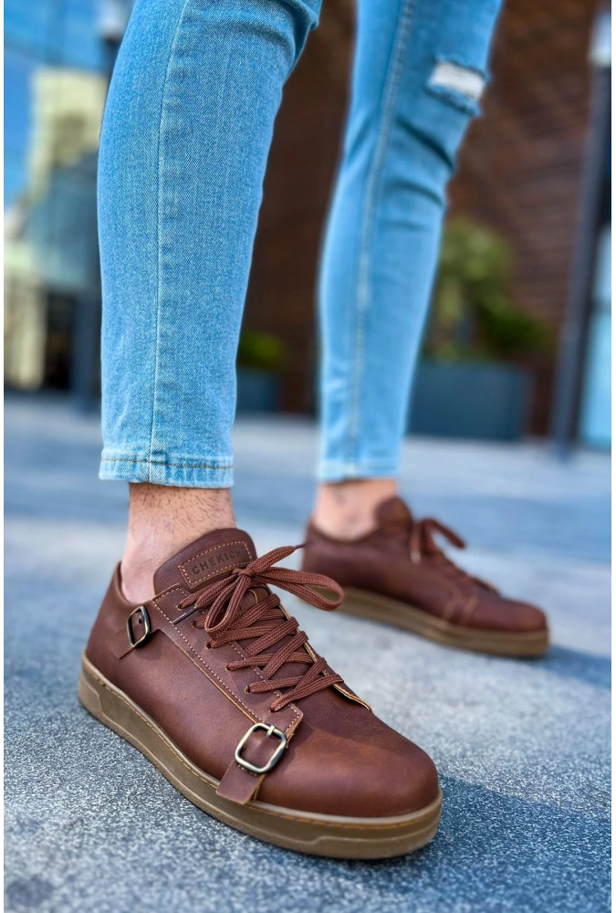 Shoecide Sho191 Bağcıklı Toka Detaylı Ckt Side Buckle Erkek Ayakkabı Taba