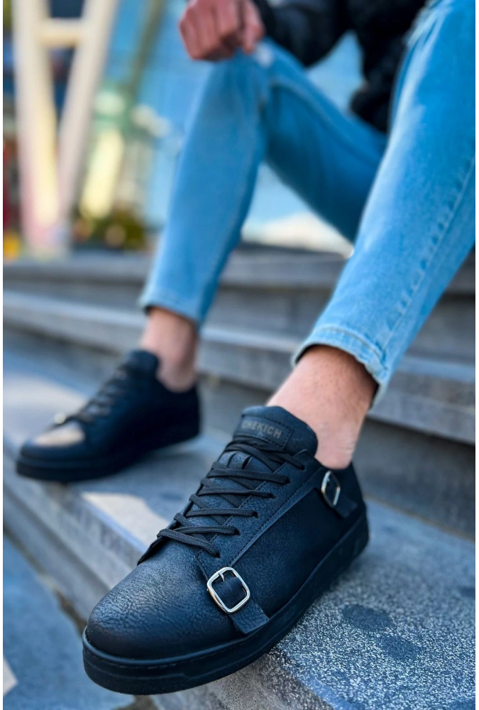 Shoecide Sho191 Bağcıklı Toka Detaylı Cst Side Buckle Erkek Ayakkabı Sıyah