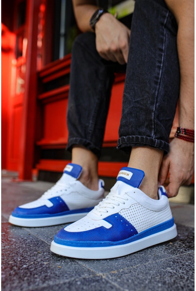 Shoecide Sho201 Bağcıklı Delikli Desen Cbt Hercules Erkek Ayakkabı Sax Mavı/beyaz