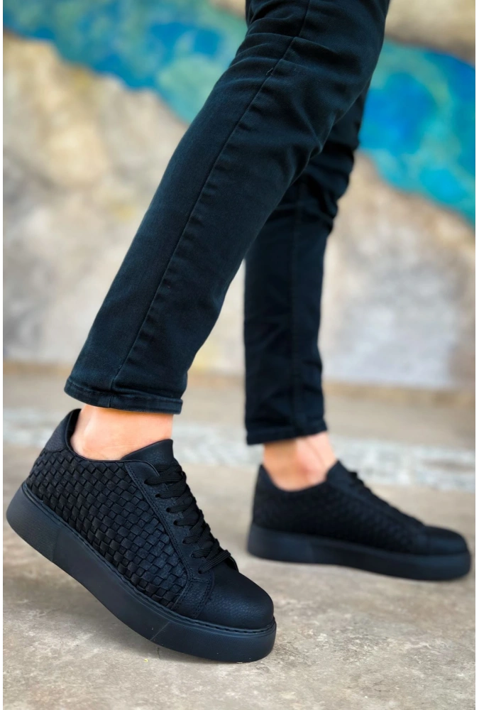 Shoecide Sho203 Bağcıklı Özel Tasarım Ost Maglieria Erkek Ayakkabı Sıyah