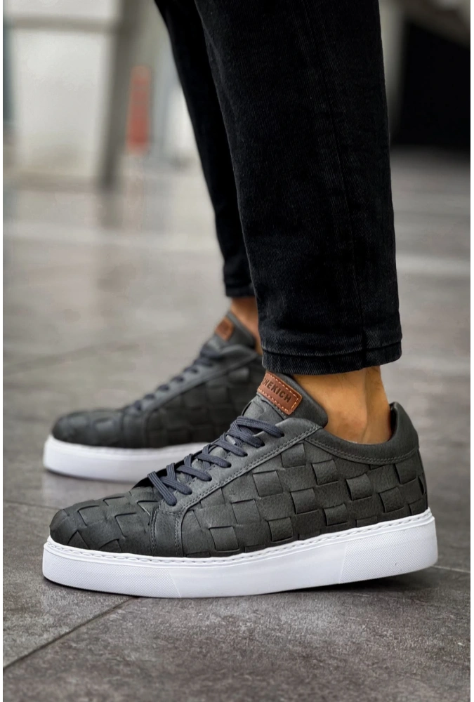 Shoecide Sho209 Bağcıklı Yüksek Taban Özel Tasarım Obt Vimini Erkek Ayakkabı Antrasıt