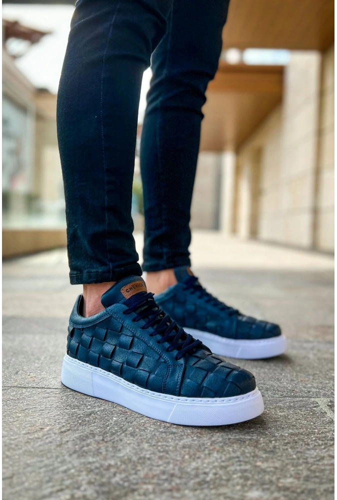 Shoecide Sho209 Bağcıklı Yüksek Taban Özel Tasarım Obt Vimini Erkek Ayakkabı Lacıvert