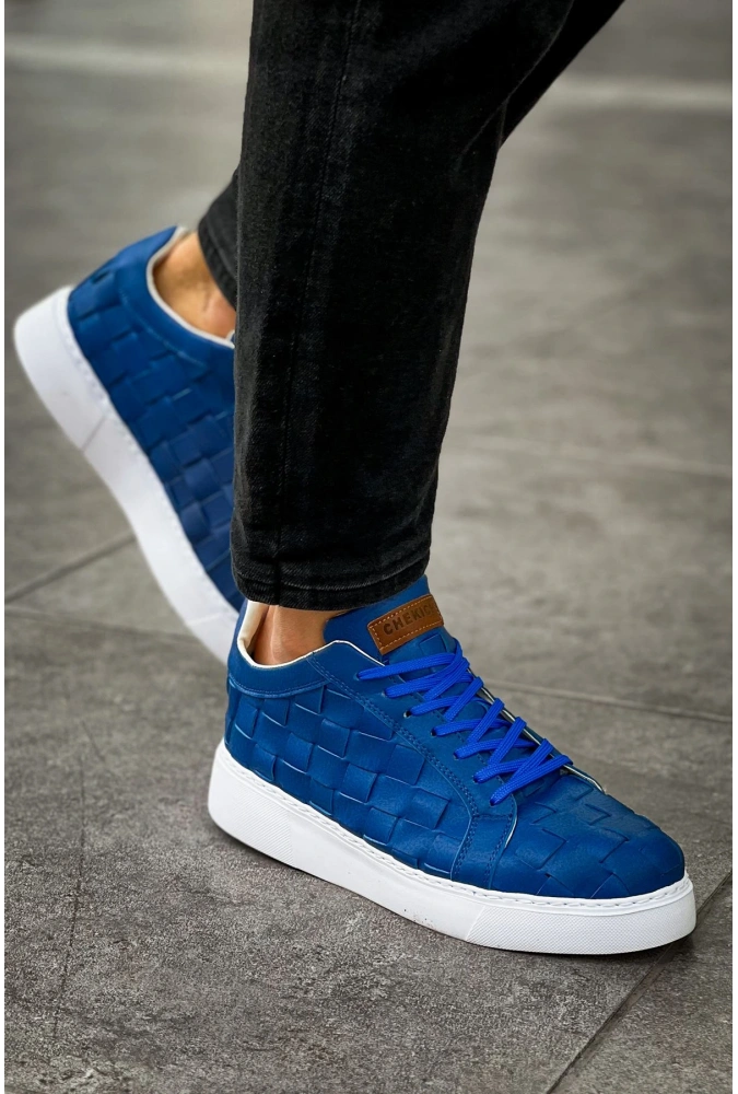 Shoecide Sho209 Bağcıklı Yüksek Taban Özel Tasarım Obt Vimini Erkek Ayakkabı Mavı