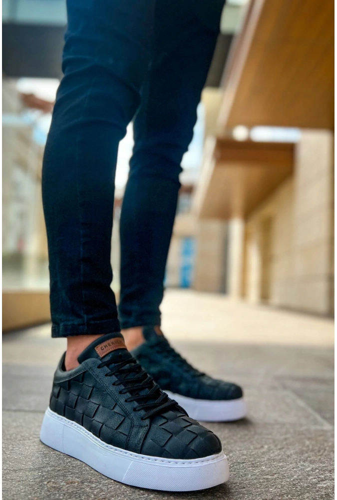 Shoecide Sho209 Bağcıklı Yüksek Taban Özel Tasarım Obt Vimini Erkek Ayakkabı Sıyah