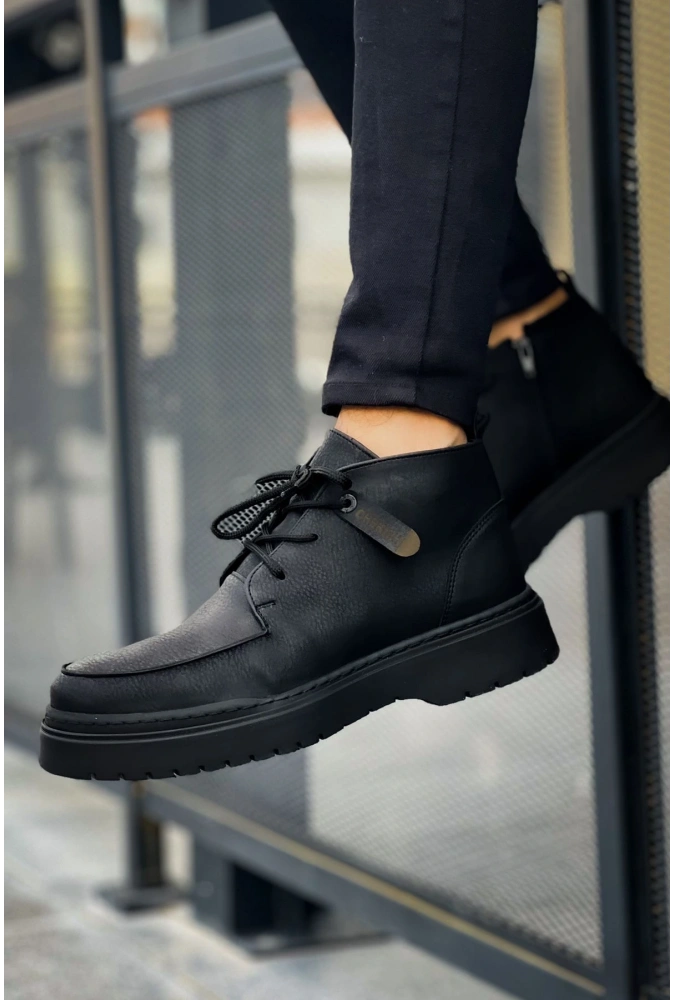 Shoecide Sho213 Bağcıklı Yüksek Taban Süet Cst Bryggen Erkek Spor Bot Sıyah