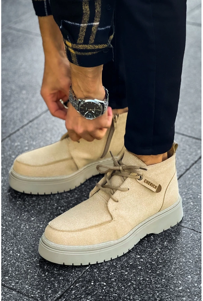 Shoecide Sho213 Bağcıklı Yüksek Taban Süet Srt Bryggen Erkek Spor Bot Kum