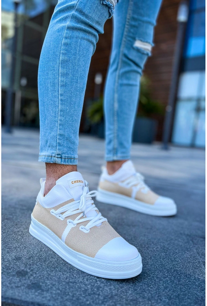 Shoecide Sho219 Bağcıklı Yüksek Taban Özel Tasarım Cbt Laser Erkek Ayakkabı Beyaz