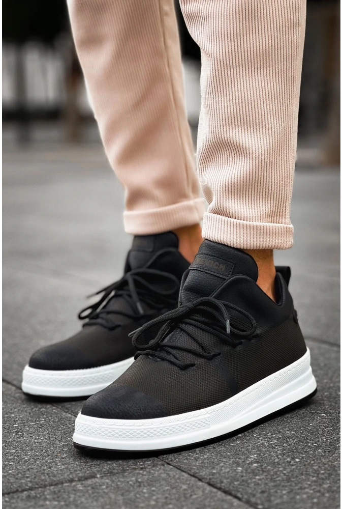 Shoecide Sho219 Bağcıklı Yüksek Taban Özel Tasarım Cbt Laser Erkek Ayakkabı Sıyah