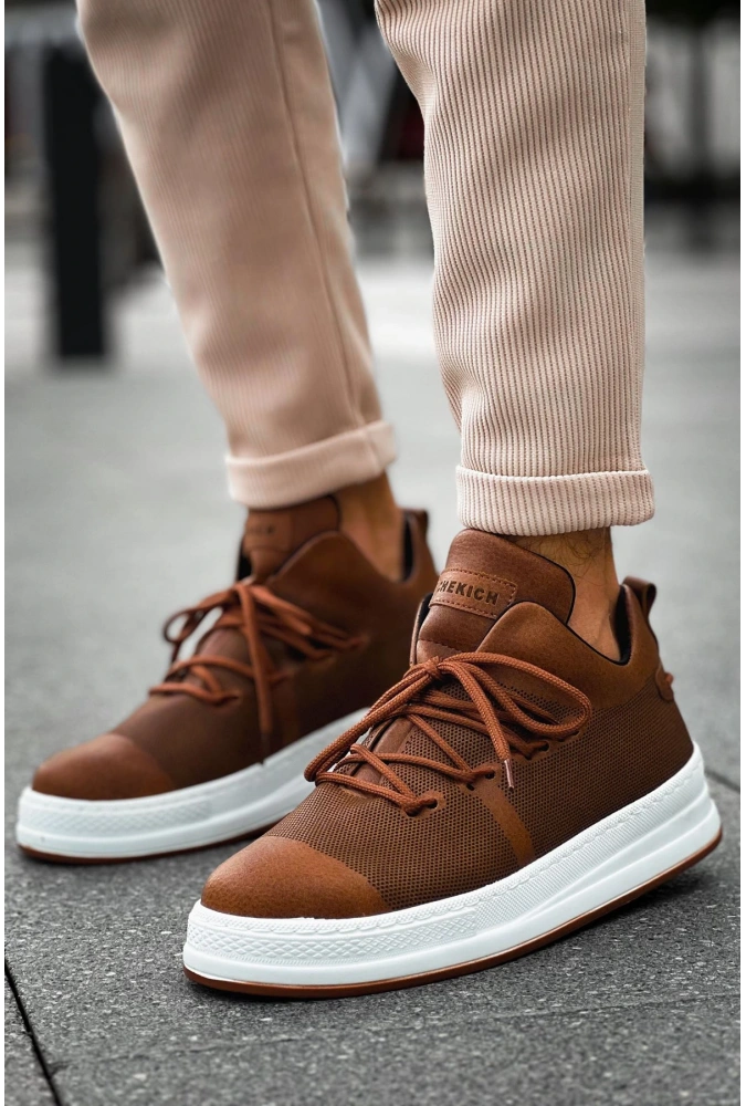 Shoecide Sho219 Bağcıklı Yüksek Taban Özel Tasarım Cbt Laser Erkek Ayakkabı Taba