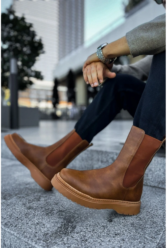 Shoecide Sho223 Lastikli Yüksek Taban Crt Alaska Erkek Chelsea Bot Taba