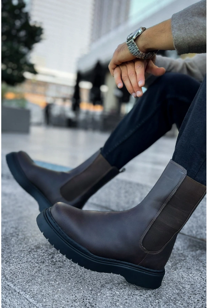 Shoecide Sho223 Lastikli Yüksek Taban Cst Alaska Erkek Chelsea Bot Kahve