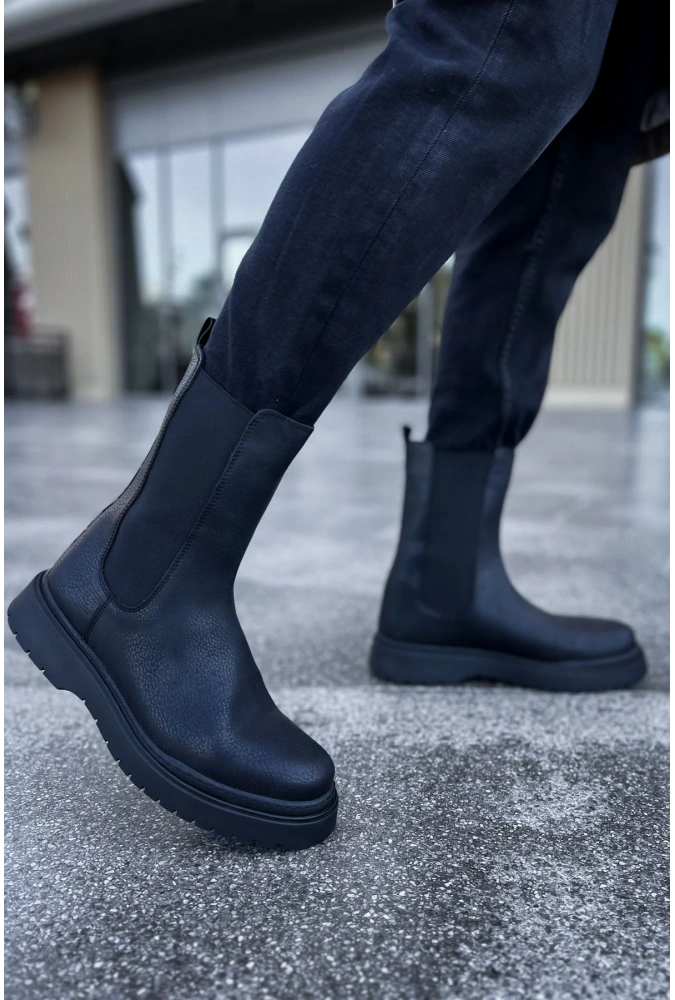Shoecide Sho223 Lastikli Yüksek Taban Cst Alaska Erkek Chelsea Bot Sıyah