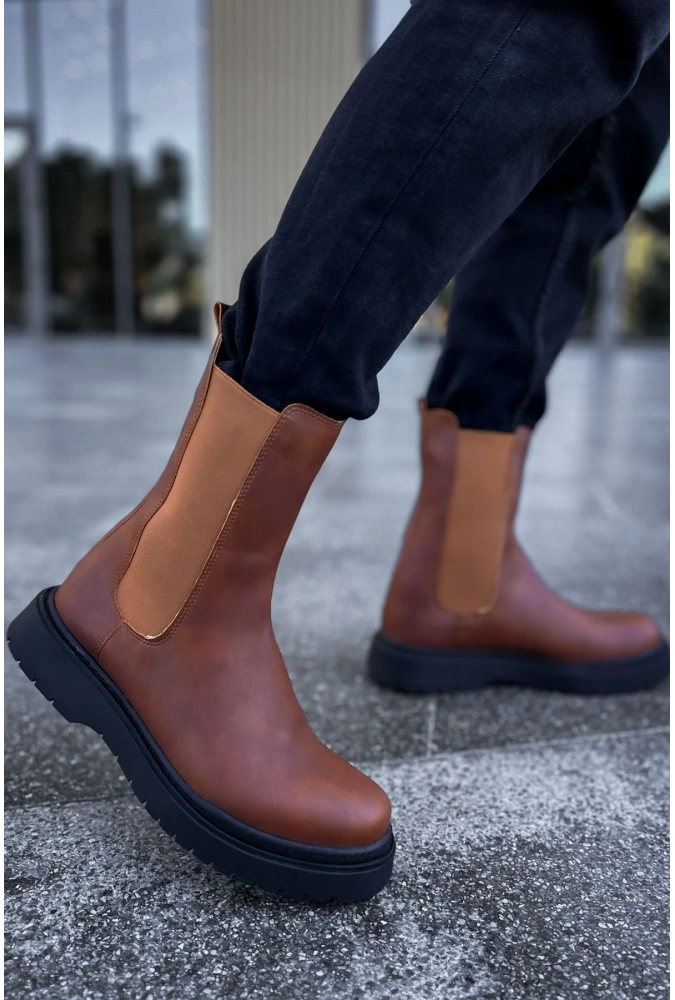 Shoecide Sho223 Lastikli Yüksek Taban Cst Alaska Erkek Chelsea Bot Taba