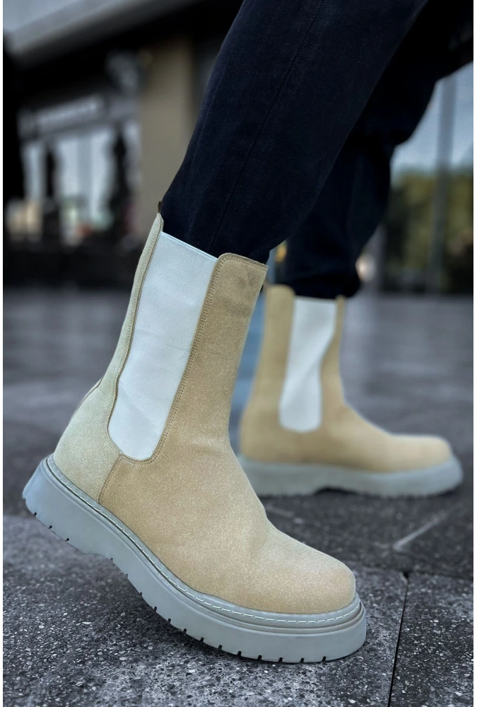 Shoecide Sho223 Lastikli Yüksek Taban Srt Alaska Süet Erkek Chelsea Bot Kum