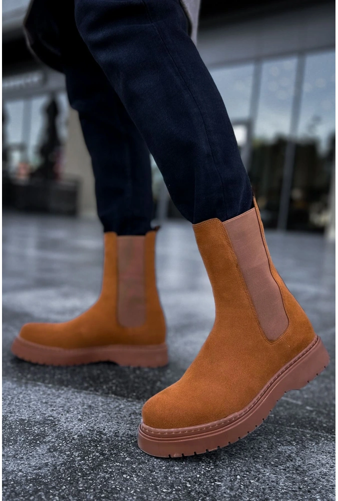 Shoecide Sho223 Lastikli Yüksek Taban Srt Alaska Süet Erkek Chelsea Bot Taba