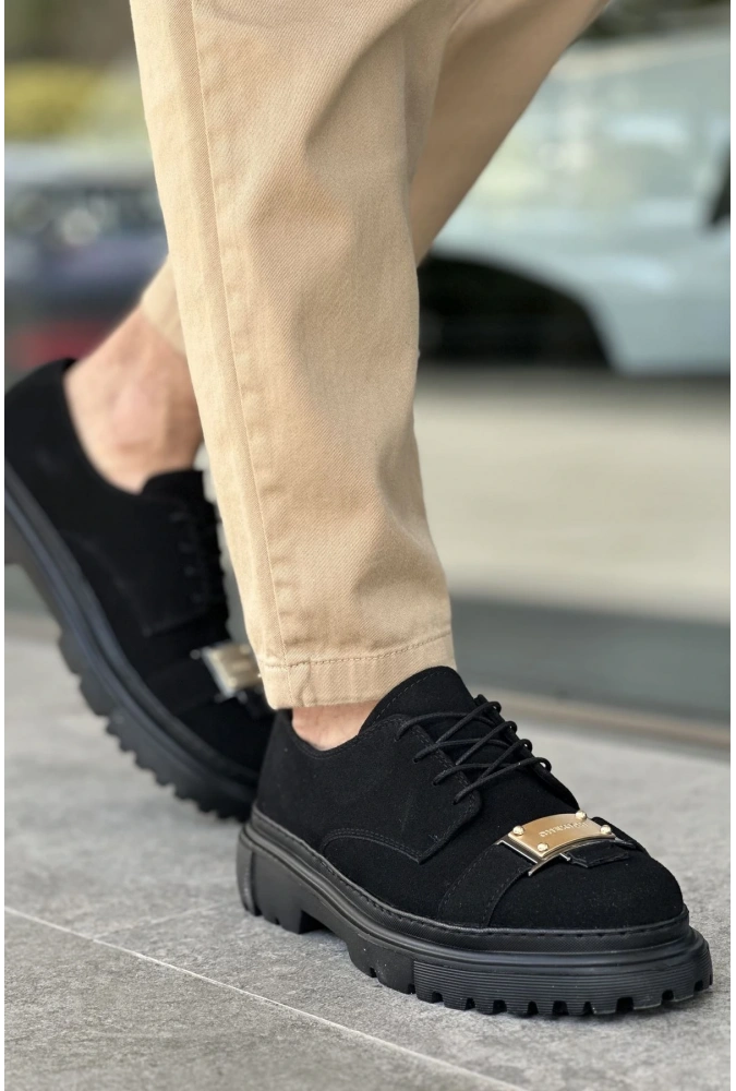 Shoecide Sho2402 Bağcıklı Toka Detaylı Yüksek Taban Sst Erkek Ayakkabı Sıyah