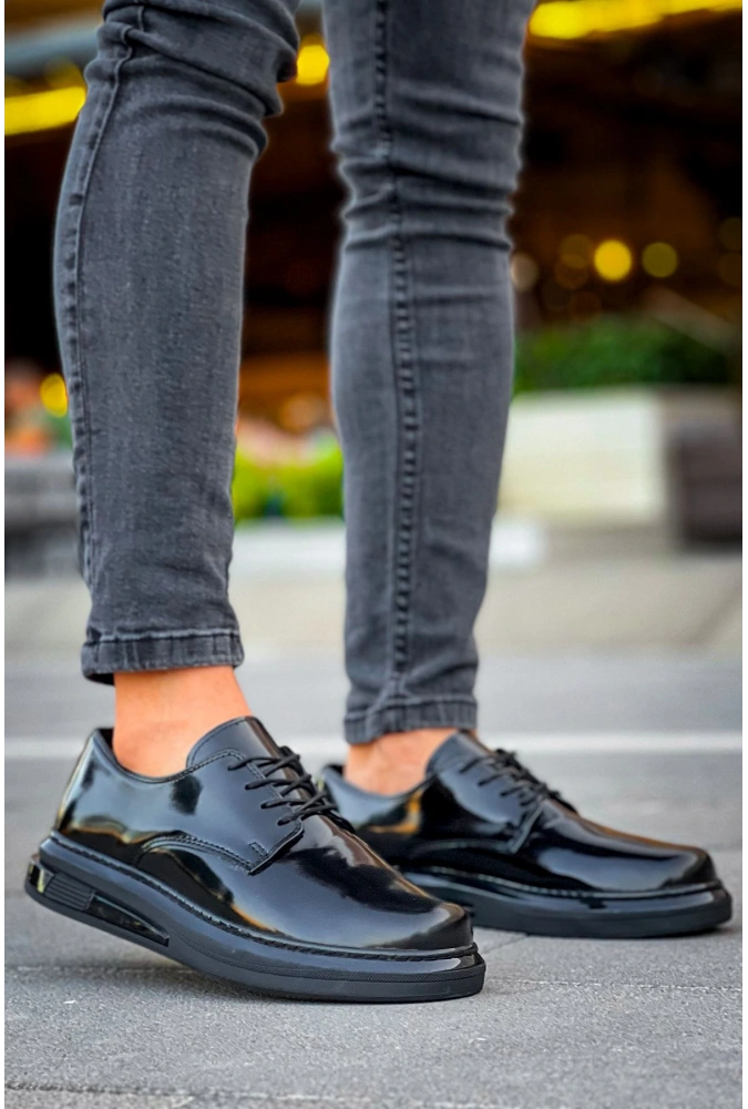 Shoecide Sho2403 Bağcıklı Rahat Yüksek Taban Rugan Rst Erkek Ayakkabı Sıyah