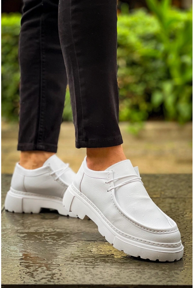 Shoecide Sho2404 Bağcıklı Yüksek Taban Cbt Castle Erkek Ayakkabı Loafer Beyaz