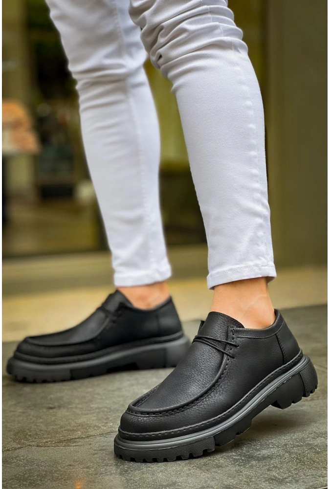 Shoecide Sho2404 Bağcıklı Yüksek Taban Cst Castle Erkek Ayakkabı Loafer Sıyah