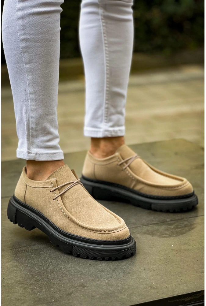 Shoecide Sho2404 Bağcıklı Yüksek Taban Sst Castle Erkek Ayakkabı Loafer Bej