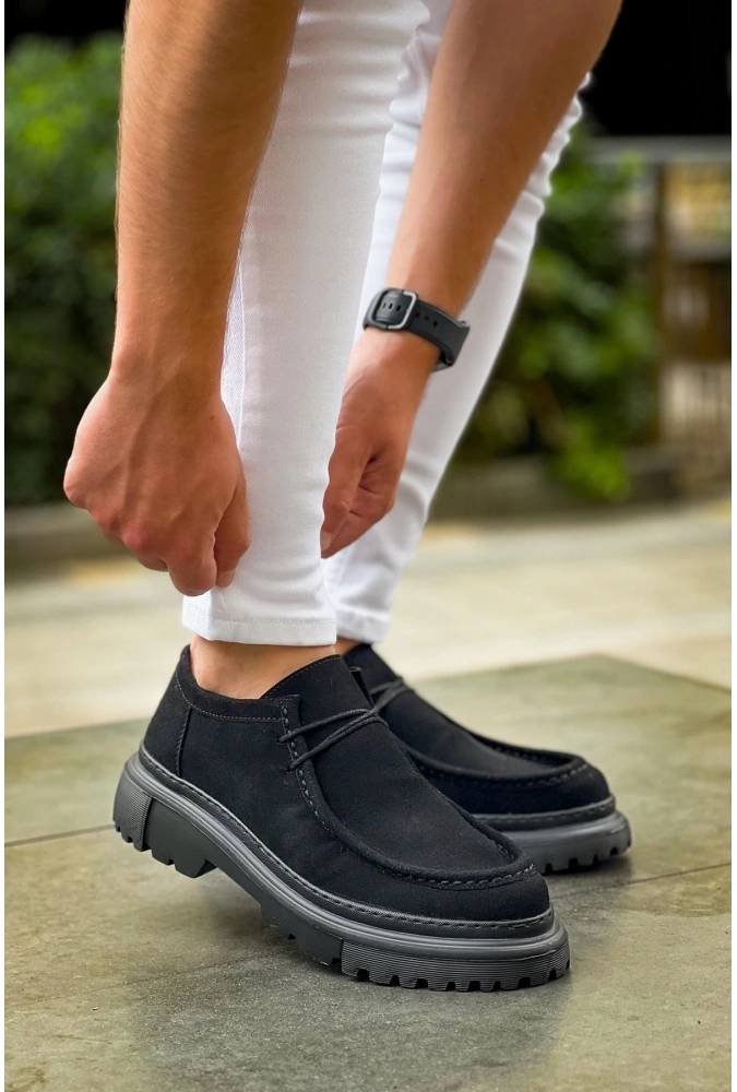 Shoecide Sho2404 Bağcıklı Yüksek Taban Sst Castle Erkek Ayakkabı Loafer Sıyah
