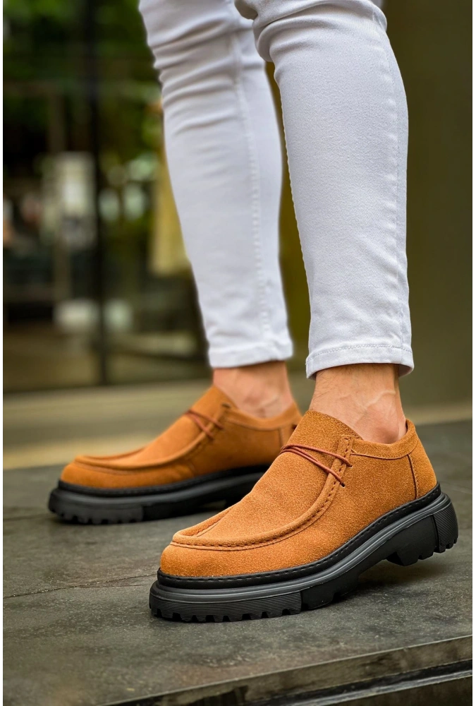 Shoecide Sho2404 Bağcıklı Yüksek Taban Sst Castle Erkek Ayakkabı Loafer Taba