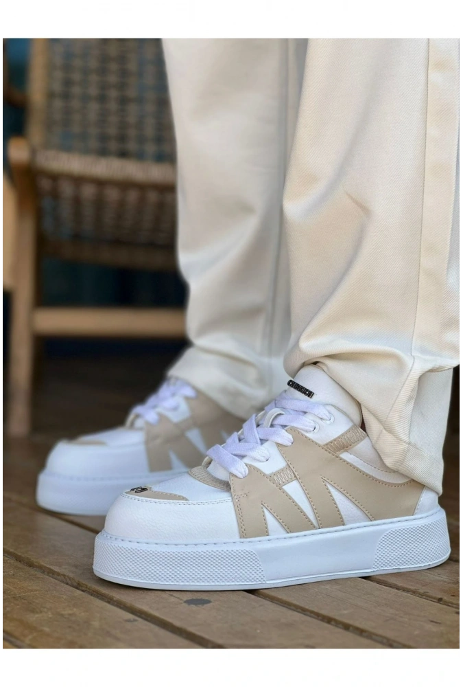 Shoecide Sho2407 Bağcıklı Yüksek Taban Cbt Star-x Erkek Spor Ayakkabı Beyaz / Bej