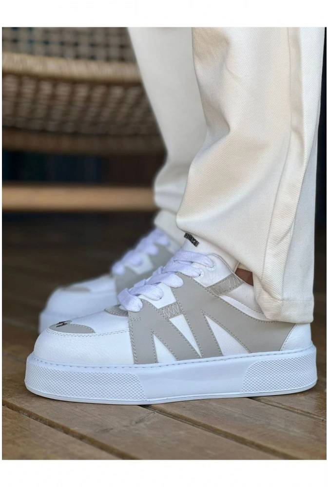 Shoecide Sho2407 Bağcıklı Yüksek Taban Cbt Star-x Erkek Spor Ayakkabı Beyaz/grı
