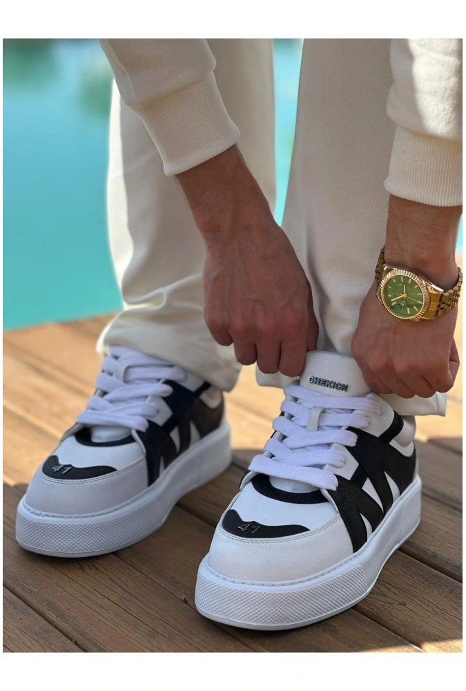 Shoecide Sho2407 Bağcıklı Yüksek Taban Cbt Star-x Erkek Spor Ayakkabı Beyaz/sıyah